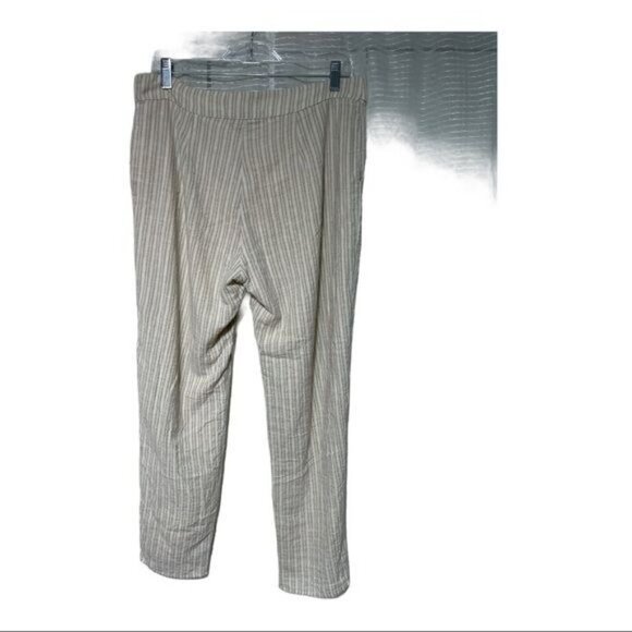Beige Striped High-Waisted Linen-Blend Lagenlook  Pants Size L - Picture 2 of 3